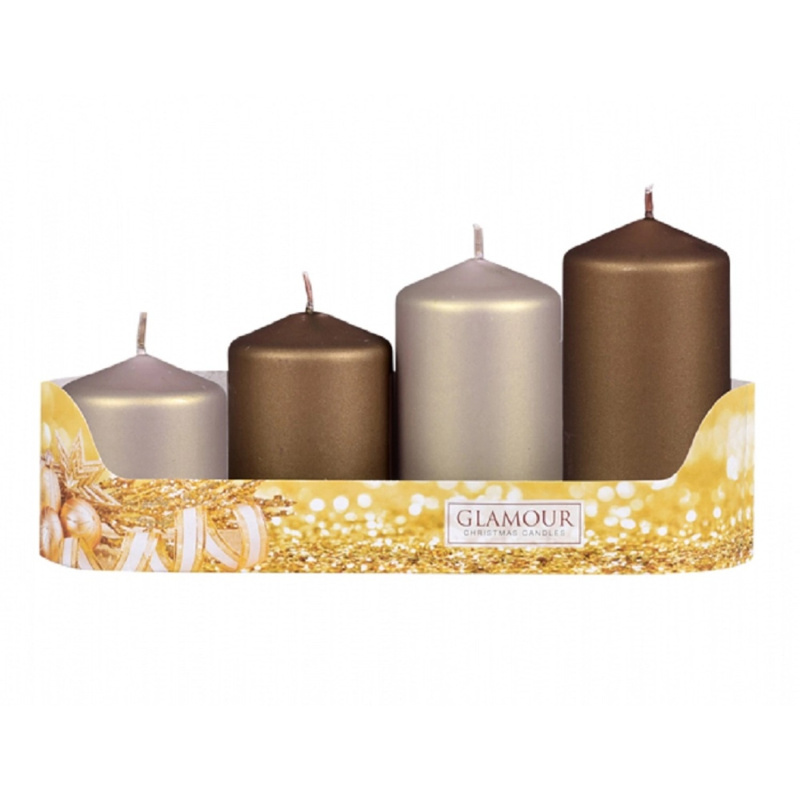 Svíčky adventní STUPŇOVITÝ MIX metal mat hnědá/béžová, pr. 5 x 6/7,5/9/10,5 cm