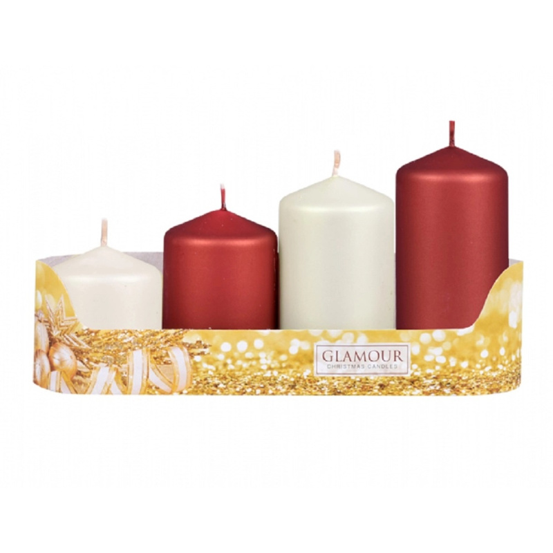 Svíčky adventní STUPŇOVITÝ MIX metal mat bordó/béžová, pr. 5 x 6/7,5/9/10,5 cm