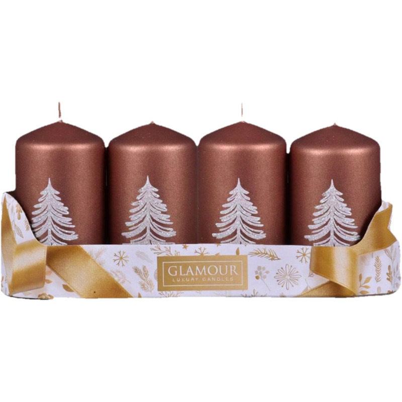 Adventní svíčky metalické hnědé se stromečky 4 ks