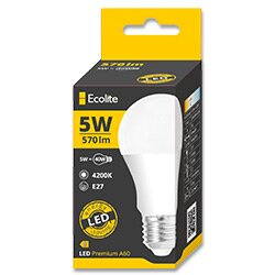 Ecolite LED žárovka E27, A60, 5 W, 4200 K, 420 lm