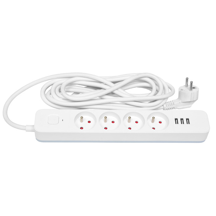 Prodlužovací přívod ECOPLANET F-USB 3680W, IP20, 4x zásuvka, 3m, bílá