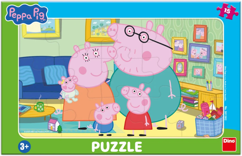 Puzzle Prasátko Peppa v obývacím pokoji 15 dílků
