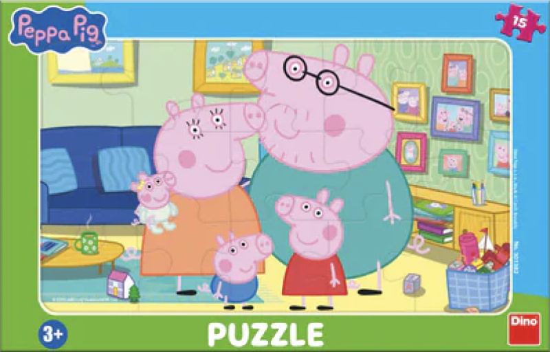 Puzzle Prasátko Peppa v obývacím pokoji 15 dílků