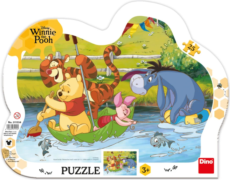 Dino Medvídek Pú na plavbě Puzzle 25 dílků kontura