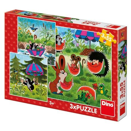 Dino Krteček a paraplíčko puzzle 3x55 dílků