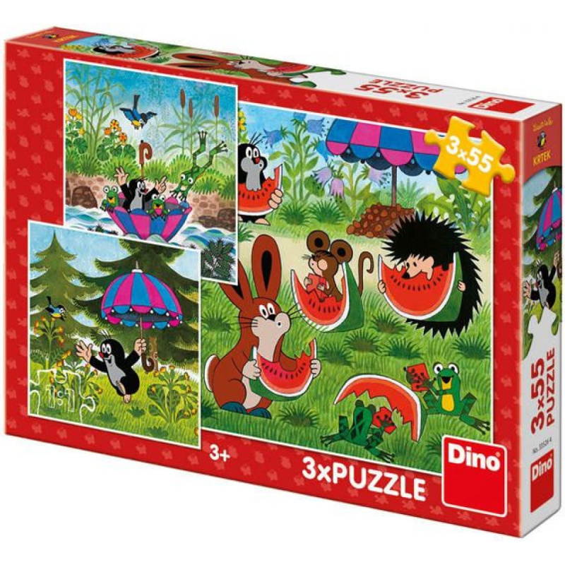 Dino Krteček a paraplíčko puzzle 3x55 dílků