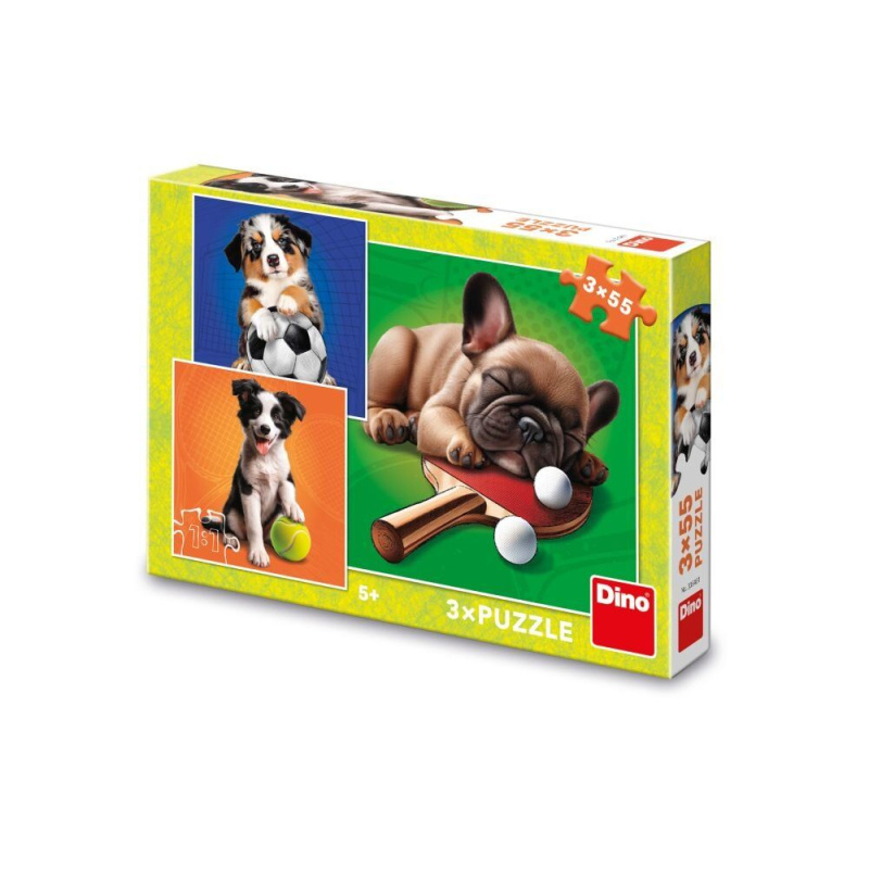 Dino puzzle psí sportovci 3x55 dílků