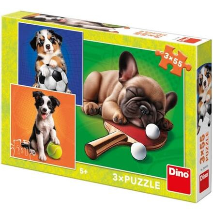 Dino puzzle psí sportovci 3x55 dílků