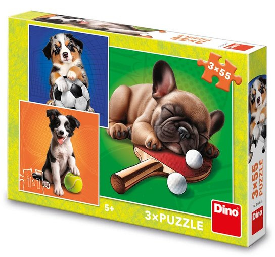 Dino puzzle psí sportovci 3x55 dílků
