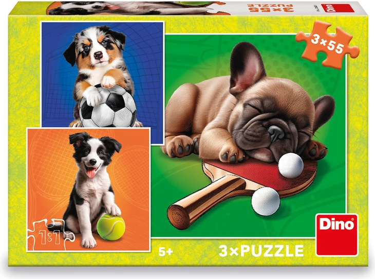 Dino puzzle psí sportovci 3x55 dílků