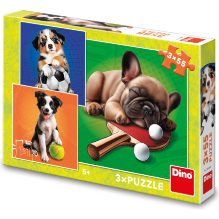 Dino puzzle psí sportovci 3x55 dílků