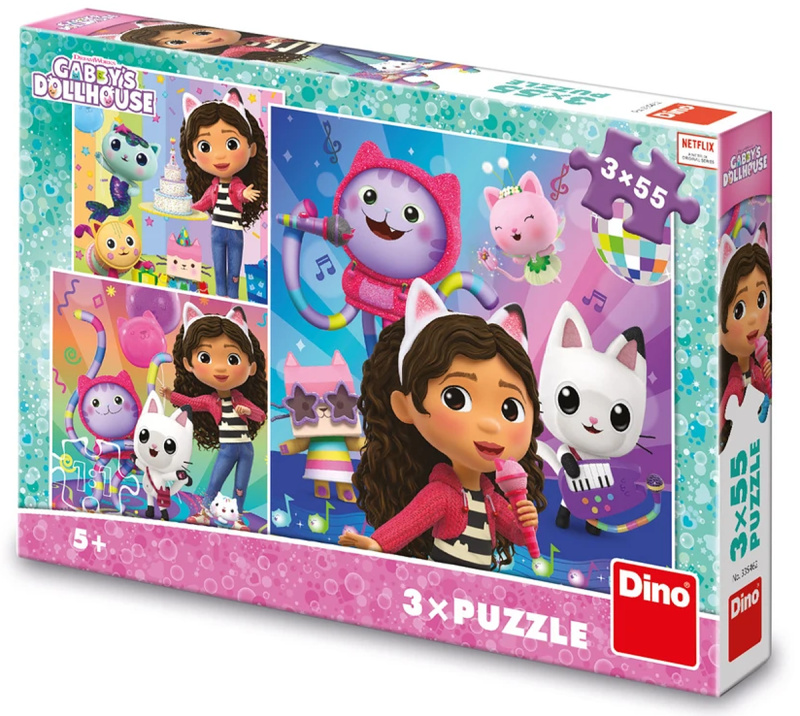 Dětské puzzle Gábinin kouzelný domek Oslava 3x55 dílků