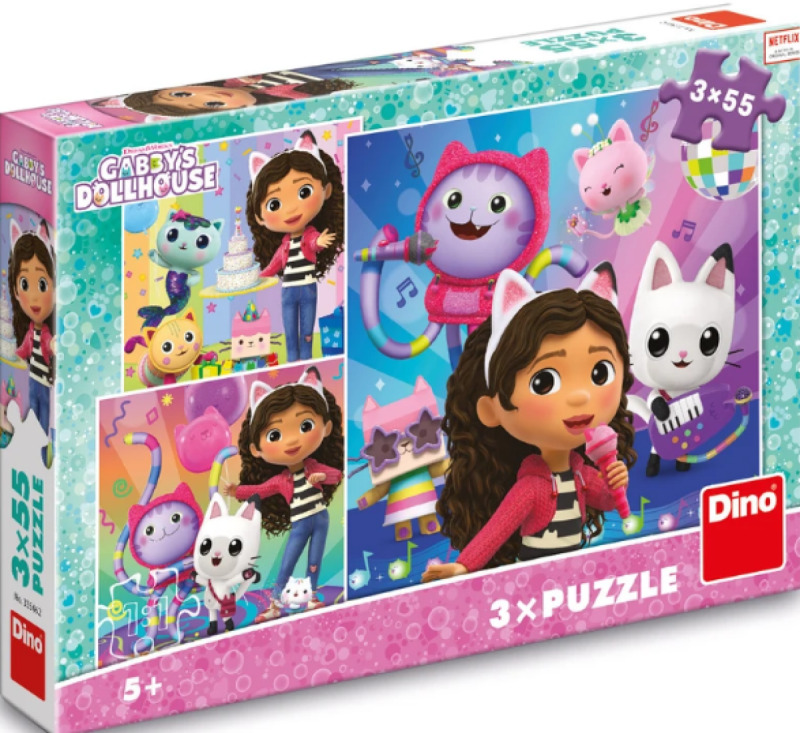 Dětské puzzle Gábinin kouzelný domek Oslava 3x55 dílků