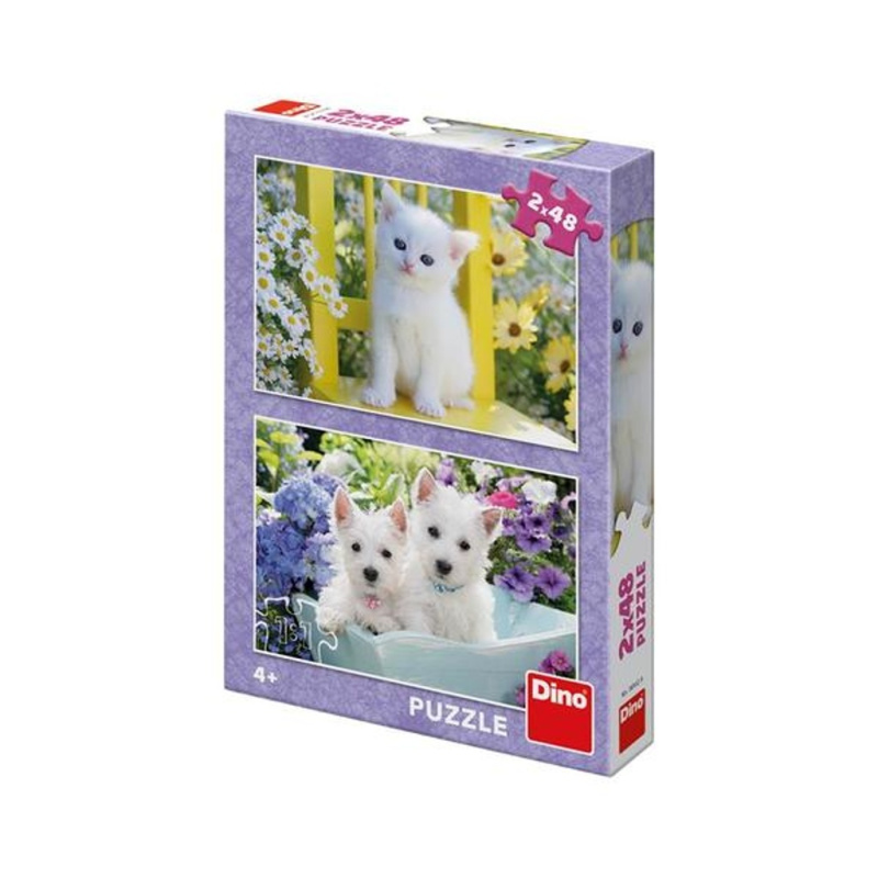 Koťátko a westíci - puzzle z kategorie 15 - 60 dílků