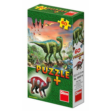 Puzzle Dinosauři 23,5 x 21,5 cm 60 dílků + figurka v krabičce