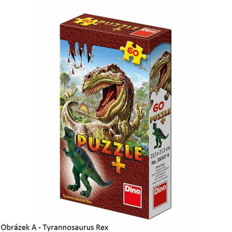 Puzzle Dinosauři 23,5 x 21,5 cm 60 dílků + figurka v krabičce