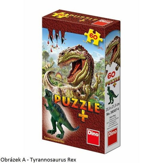 Puzzle Dinosauři 23,5 x 21,5 cm 60 dílků + figurka v krabičce
