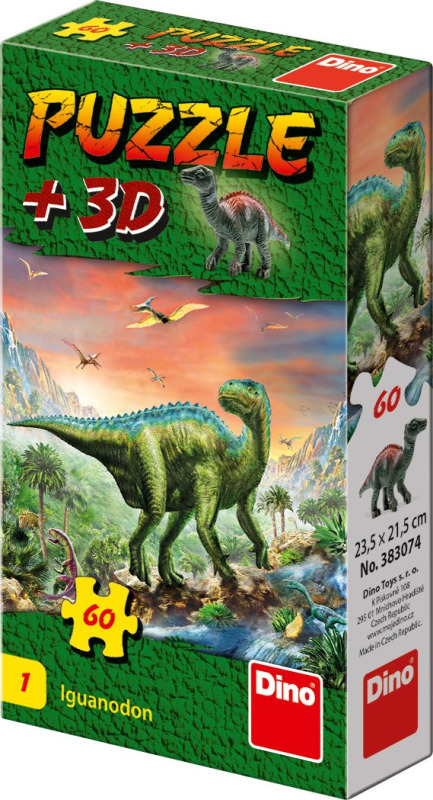 Puzzle Dinosauři 23,5 x 21,5 cm 60 dílků + figurka v krabičce