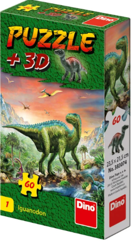 Puzzle Dinosauři 23,5 x 21,5 cm 60 dílků + figurka v krabičce