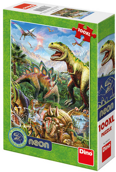 Dino puzzle Svět dinosaurů 100 dílků XL neon