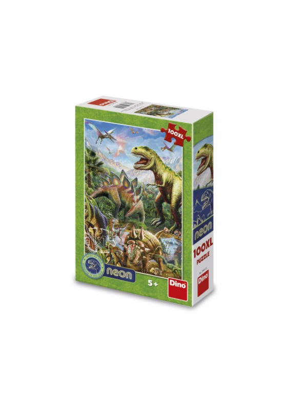 Dino puzzle Svět dinosaurů 100 dílků XL neon