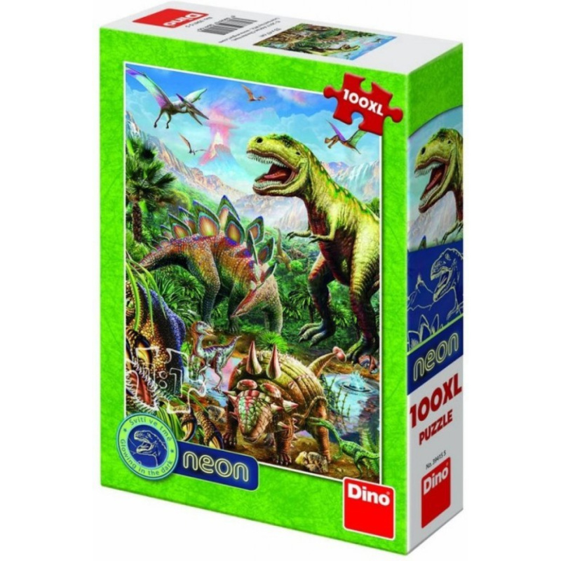 Dino puzzle Svět dinosaurů 100 dílků XL neon