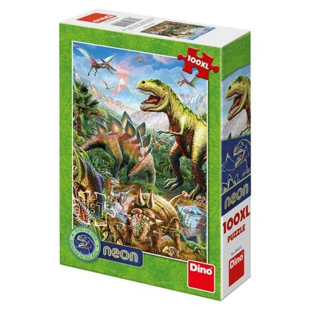 Dino puzzle Svět dinosaurů 100 dílků XL neon