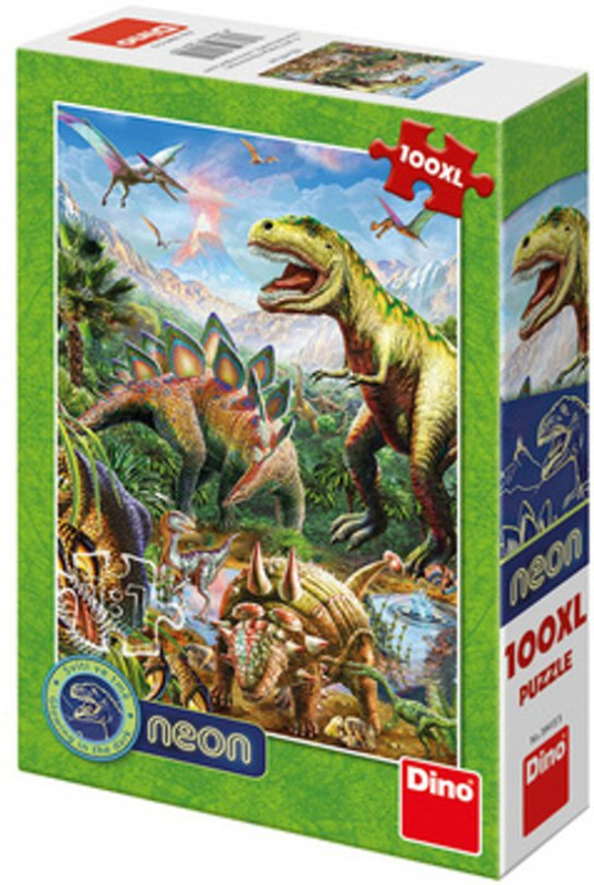 Dino puzzle Svět dinosaurů 100 dílků XL neon