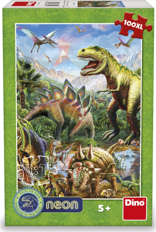Dino puzzle Svět dinosaurů 100 dílků XL neon