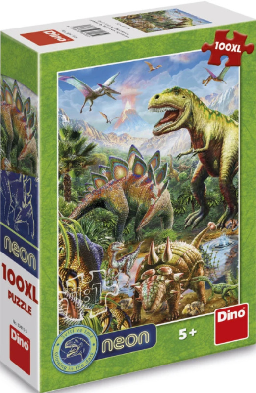 Dino puzzle Svět dinosaurů 100 dílků XL neon