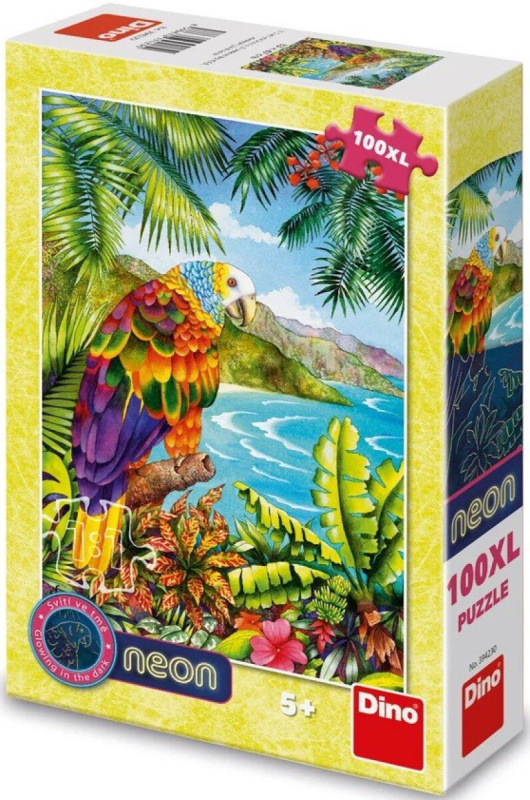 svítící puzzle papoušek v džungli XL 100 dílků