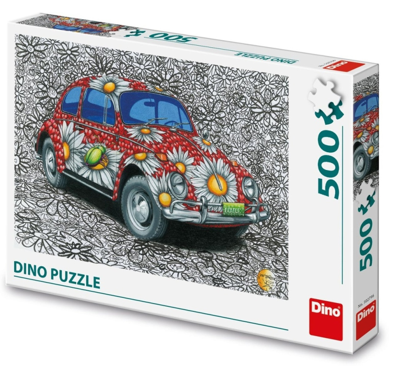 Malované puzzle auto s květinovým motivem 500 dílků