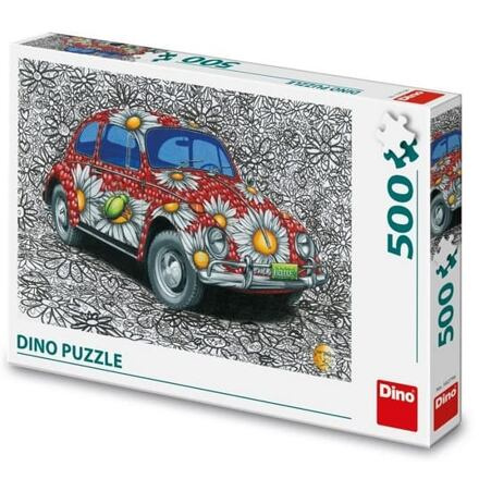 Malované puzzle auto s květinovým motivem 500 dílků