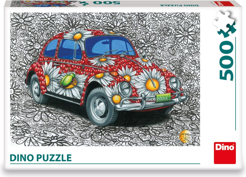 Malované puzzle auto s květinovým motivem 500 dílků