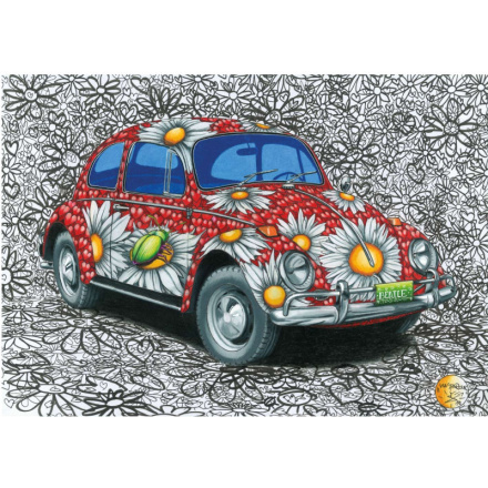 Malované puzzle auto s květinovým motivem 500 dílků