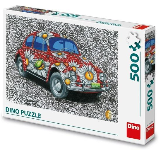 Malované puzzle auto s květinovým motivem 500 dílků