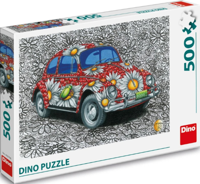 Malované puzzle auto s květinovým motivem 500 dílků