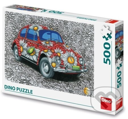 Malované puzzle auto s květinovým motivem 500 dílků