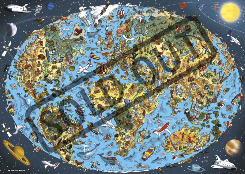 Dino Puzzle Kreslená mapa světa 1000 dílků