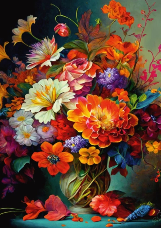 dino puzzle květiny ve váze 1000 dílků