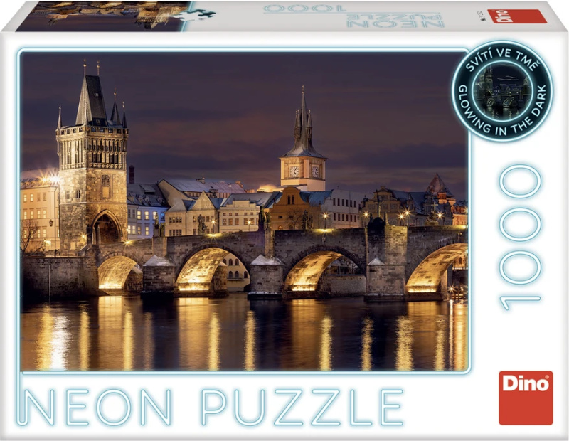 Svítící puzzle Neon Dino 1000 dílků Noční Karlův most