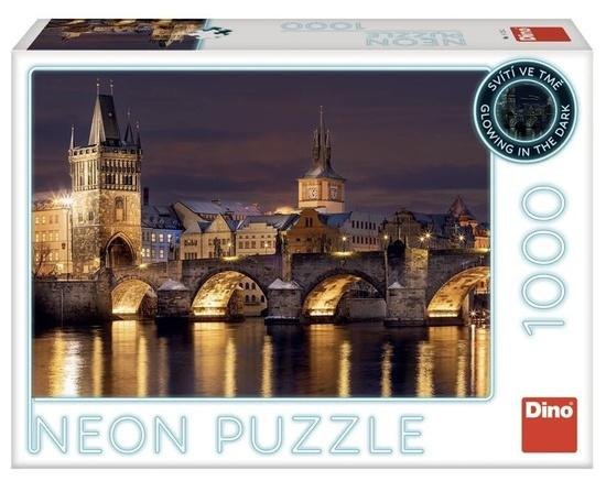 Svítící puzzle Neon Dino 1000 dílků Noční Karlův most