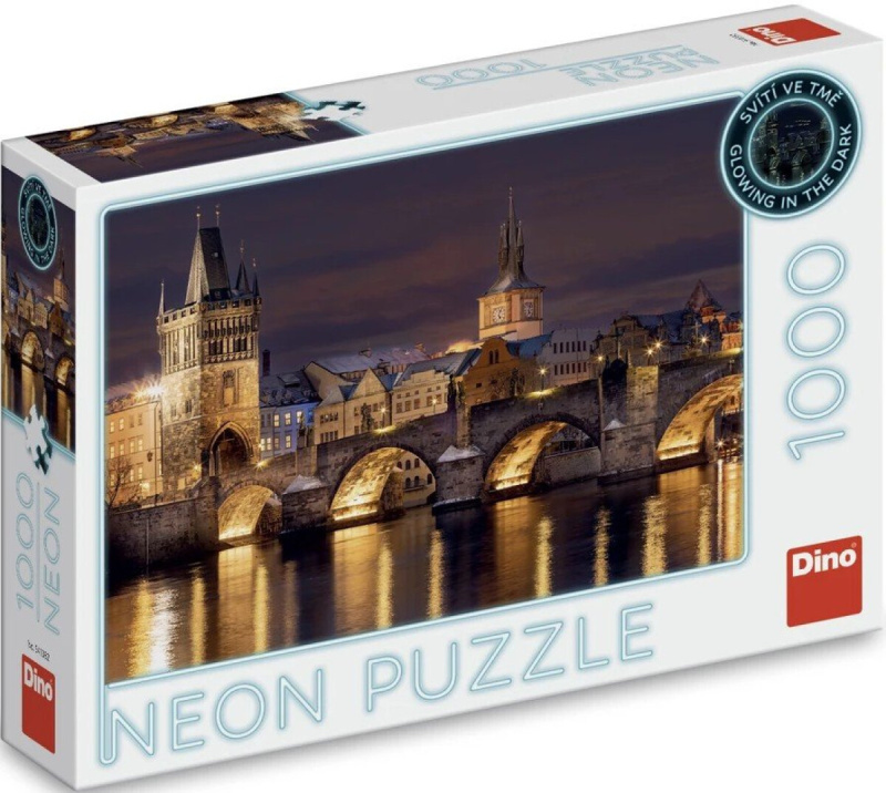 Svítící puzzle Neon Dino 1000 dílků Noční Karlův most