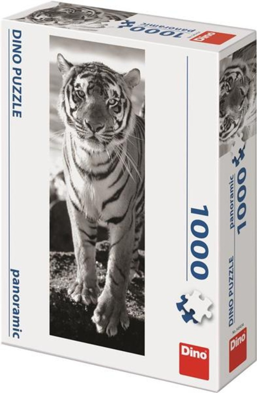 Puzzle panoramatické Černo-bílý tygr - puzzle z kategorie Zvířata