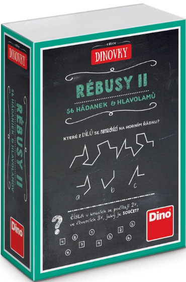 Rébusy II společenská hra malá 56 hádanek a hlavolamů v krabičce 12x16x5cm