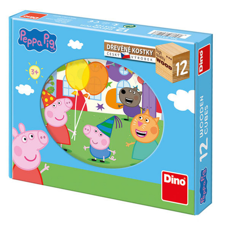 Dino Dřevěné kostky Peppa Pig, 12 kostek