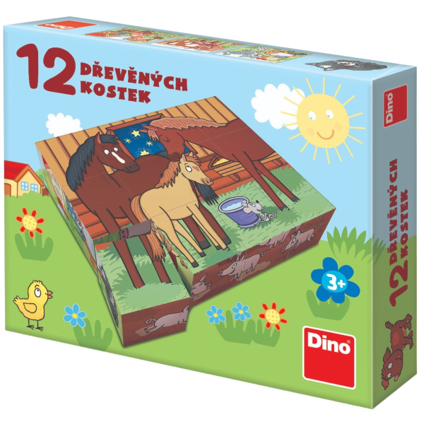 Dino Kostky kubus Domácí zvířátka 12 ks