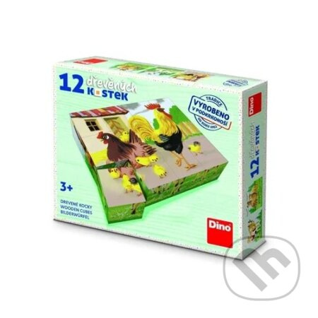 Dino Dřevěné obrázkové kostky Domáčí zvířátka retro 12 kostek