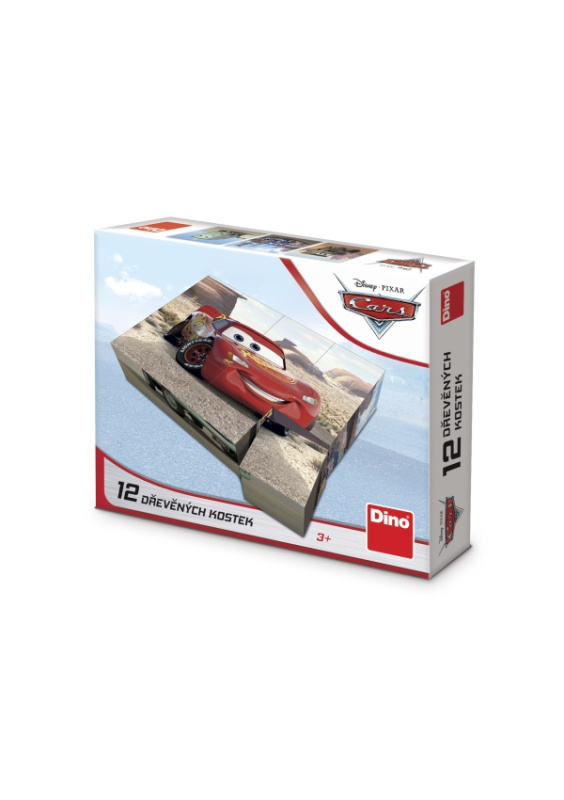 Dřevěné licenční kostky Cars: Jízda – 12 kostek DINO