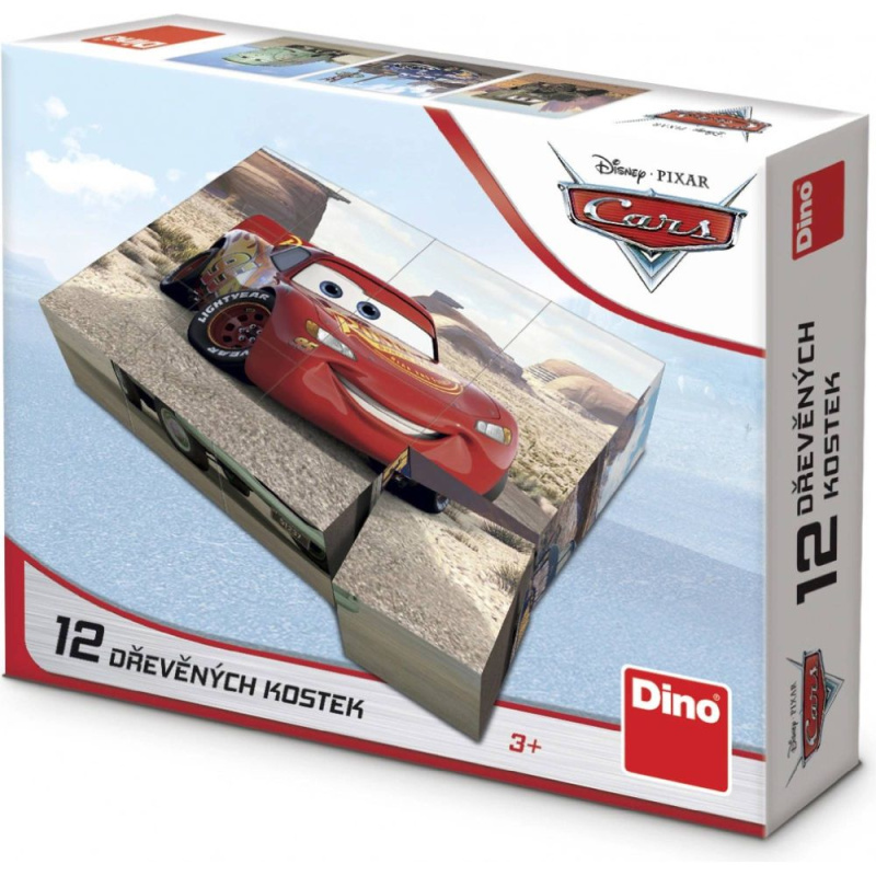 Dřevěné licenční kostky Cars: Jízda – 12 kostek DINO